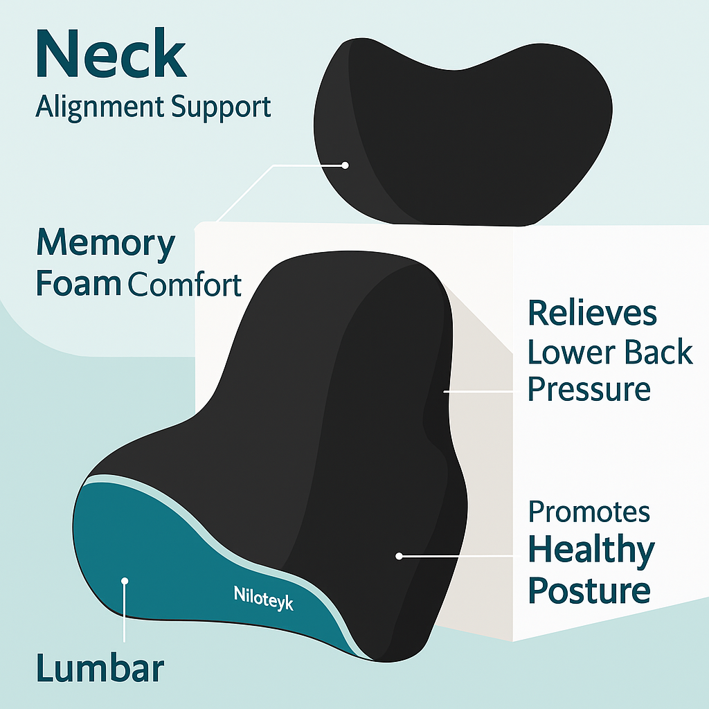 Memory Foam Car Neck & Lumbar Support Set