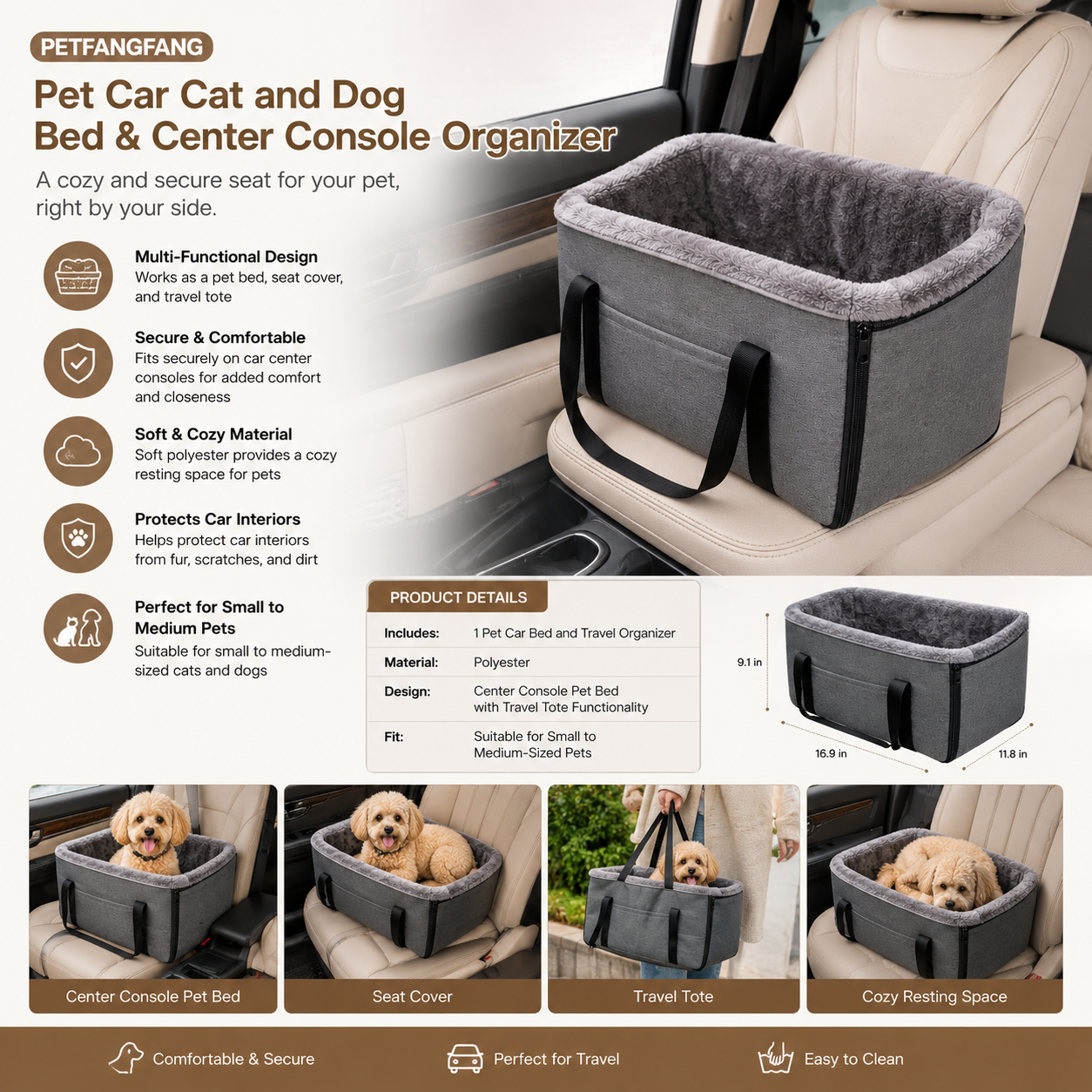 Dog Car Seat Booster Bed with Car Mat