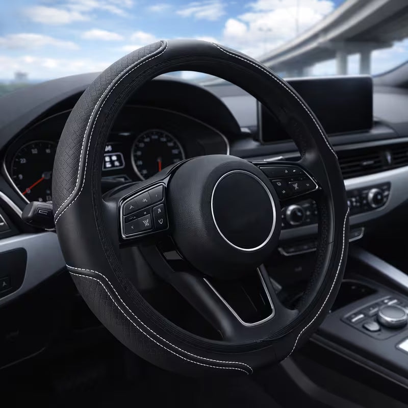 15-Inch Faux Leather Steering Wheel Cover
