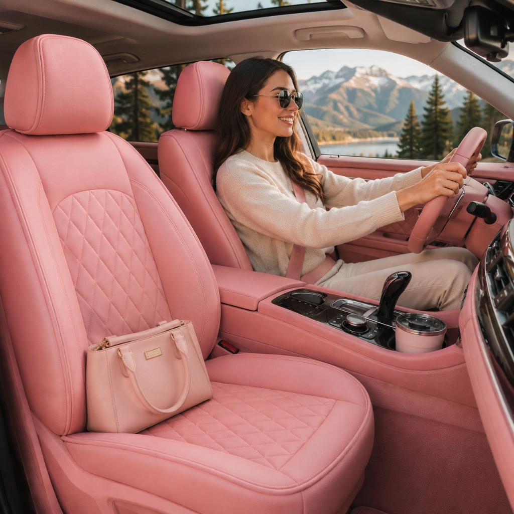 Pink Quilted Leather Seat Covers
