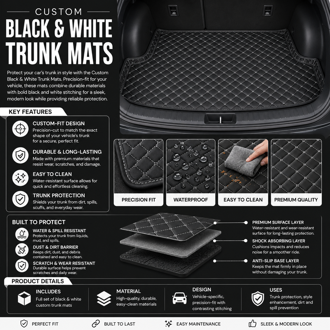 Custom Black & White Trunk Mats