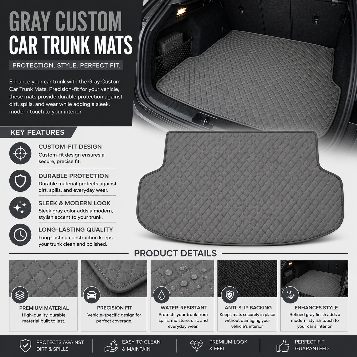 Gray Custom Car Trunk Mats