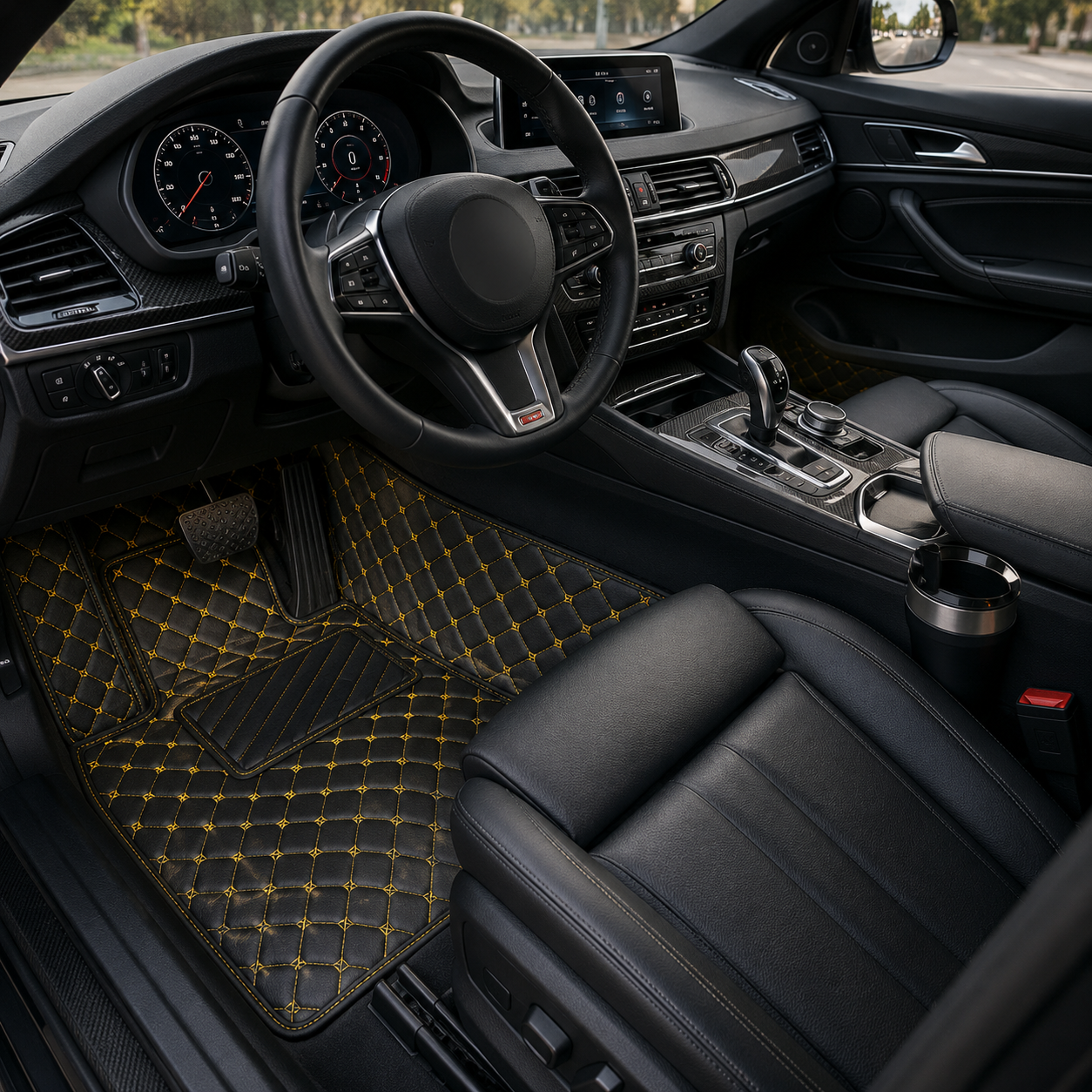 Black & Yellow Stitching Custom Car Floor Mats