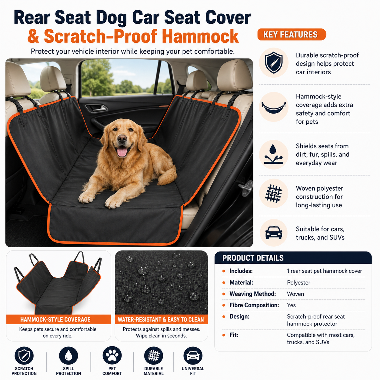 Rear Seat Dog Car Seat Cover