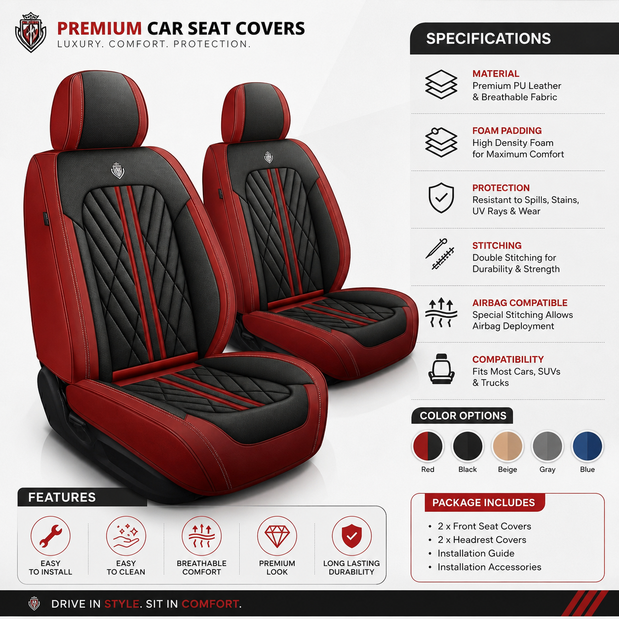 Red & Black Car Seat Covers