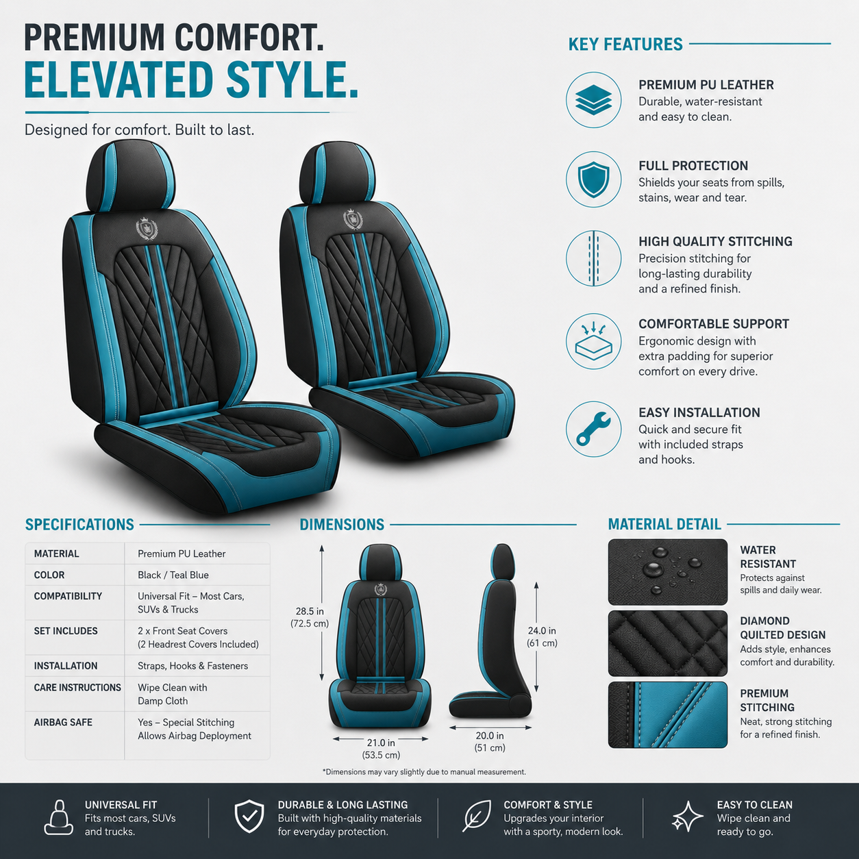 Black & Blue Car Seat Covers