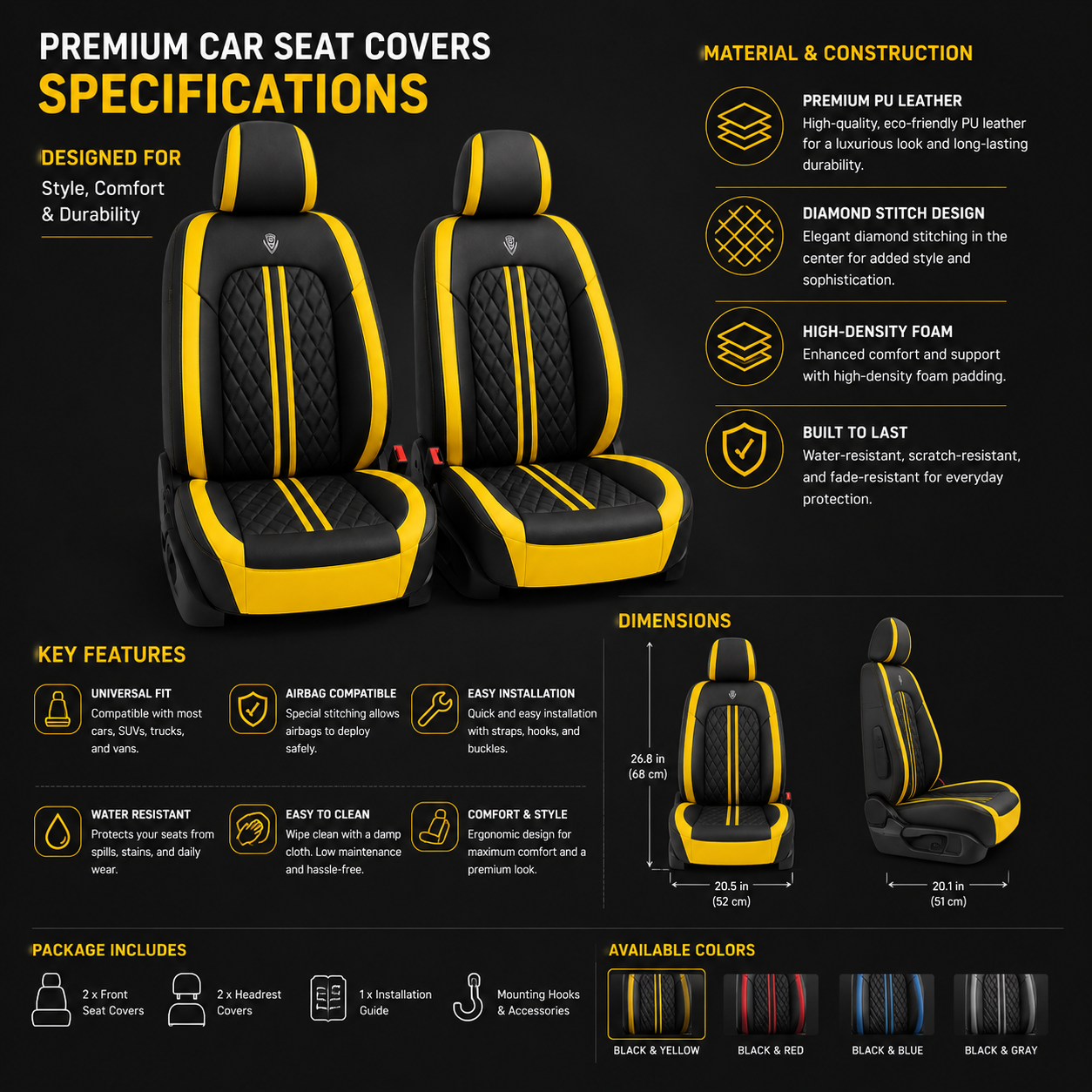 Black & Yellow Car Seat Covers