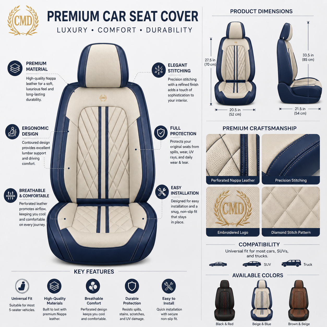 Beige & Blue Car Seat Covers
