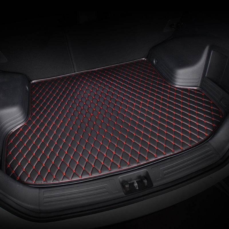 Custom Black & Red Diamond Stitched Car Trunk Mat