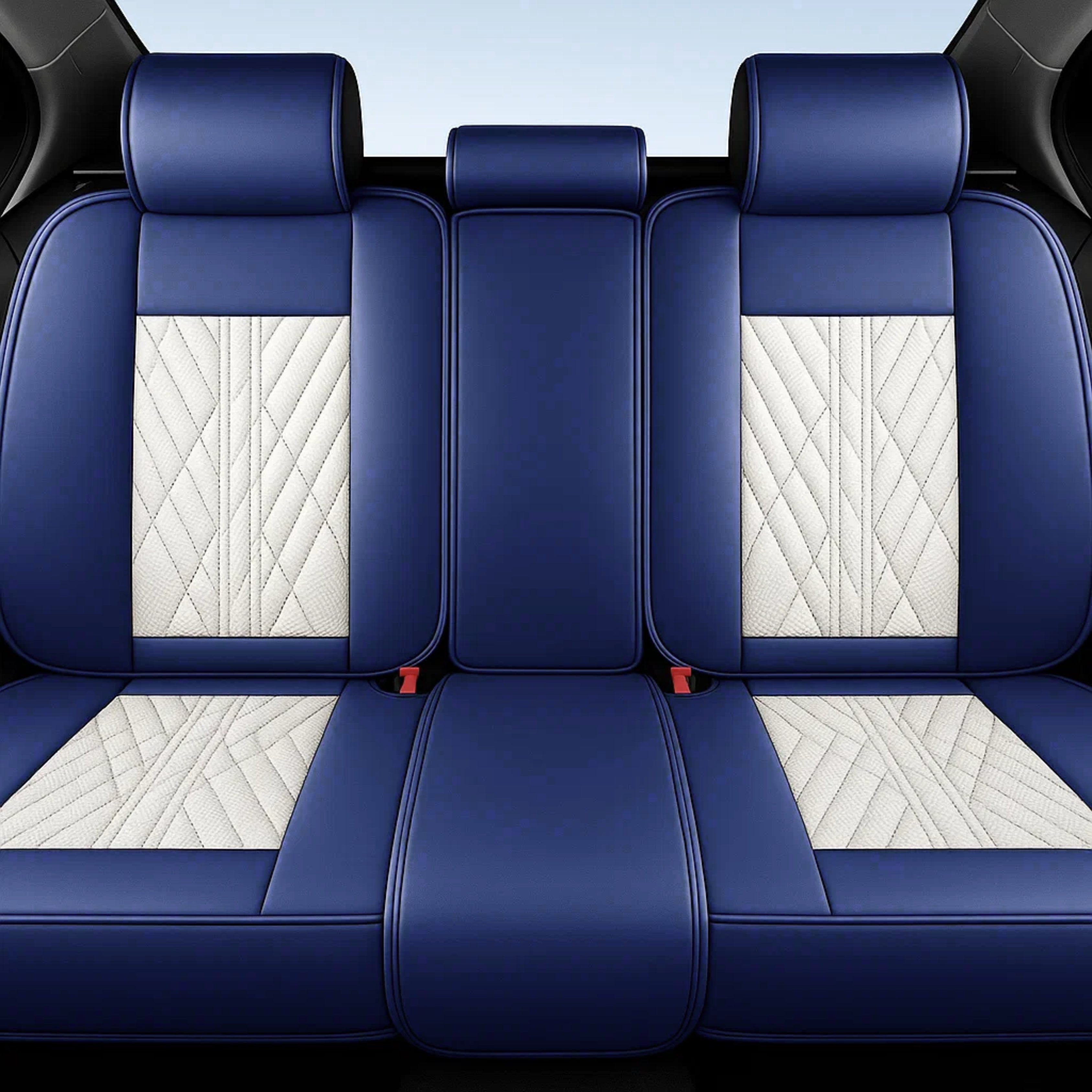 Beige & Blue Car Seat Covers