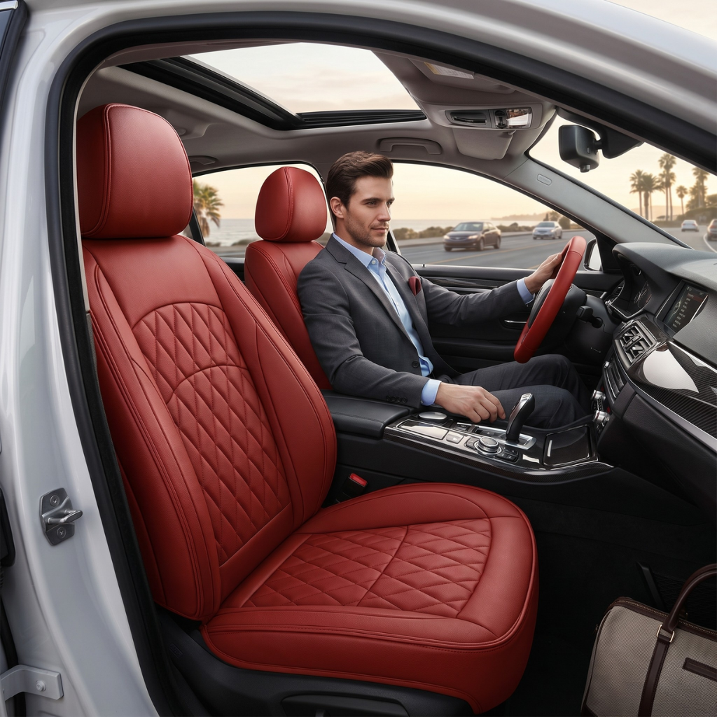 Red Quilted Leather Seat Covers