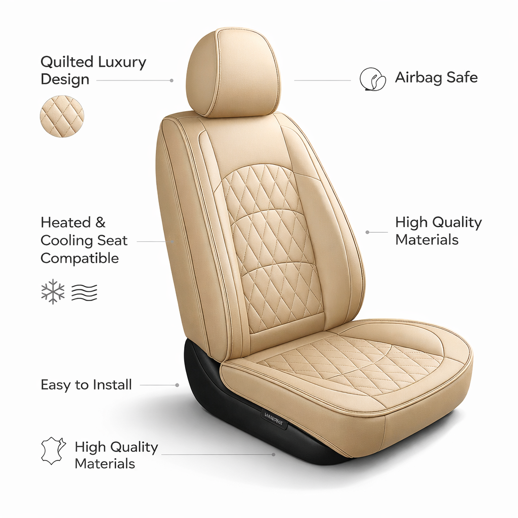 Beige Quilted Leather Seat Covers