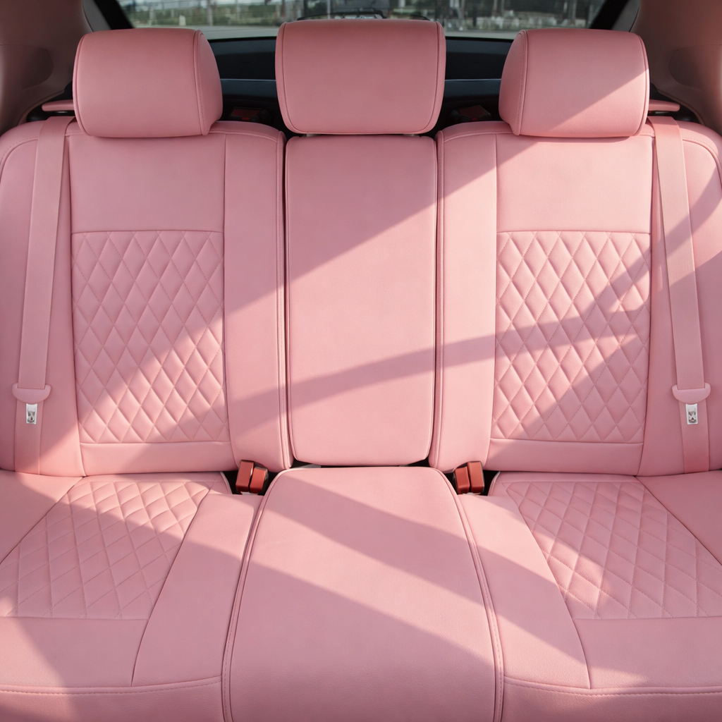 Pink Quilted Leather Seat Covers