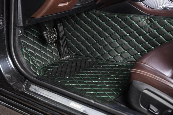 Custom Black & Green stitching Car Floor Mats