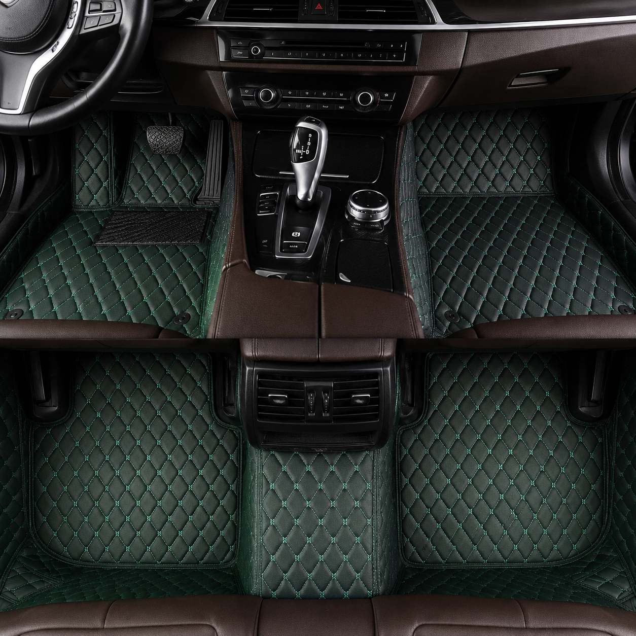 Custom Black & Green stitching Car Floor Mats