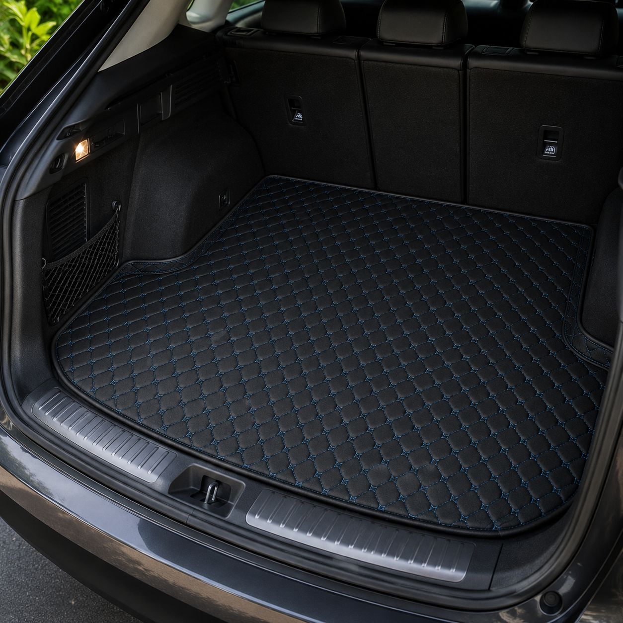 Black & Blue Stitching Custom Car Trunk Mats
