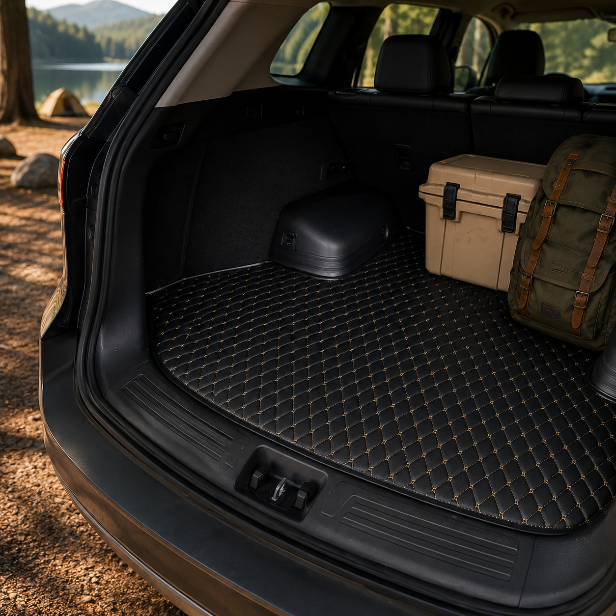 Black & Beige Stitching Custom Car Trunk Mats