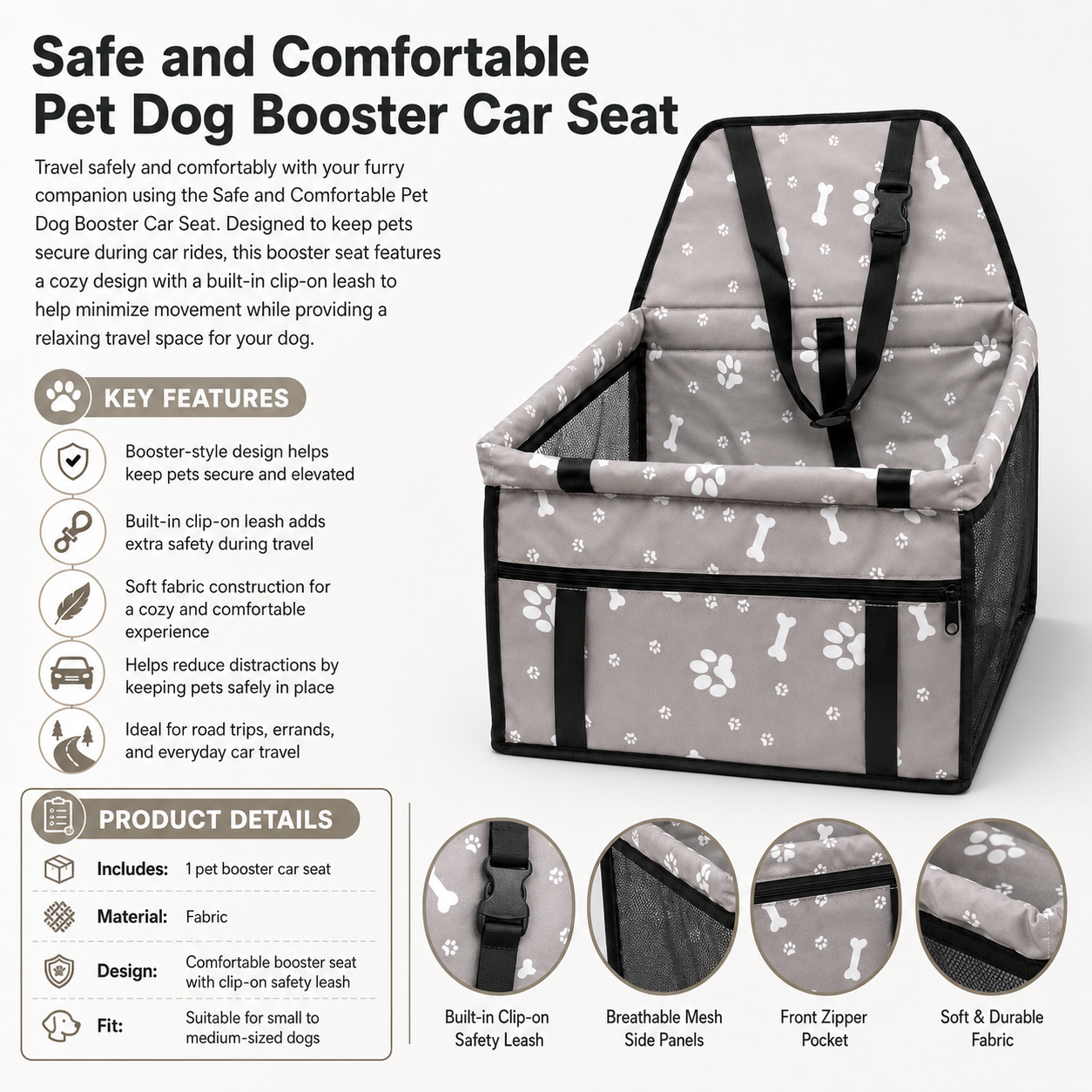 Dog Car Seat With Clip-On Leash