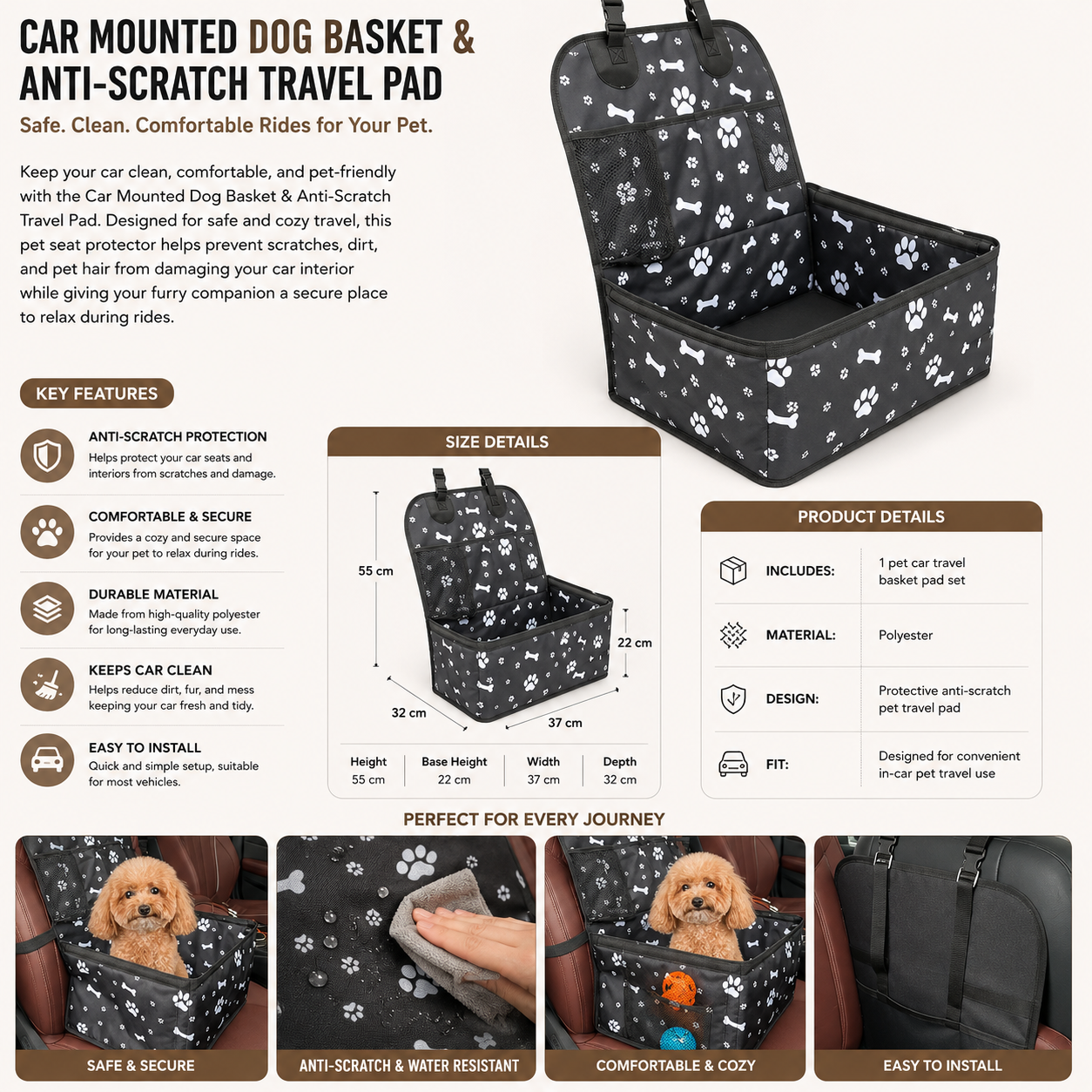 Travel Buddy Dog Car Seat Basket
