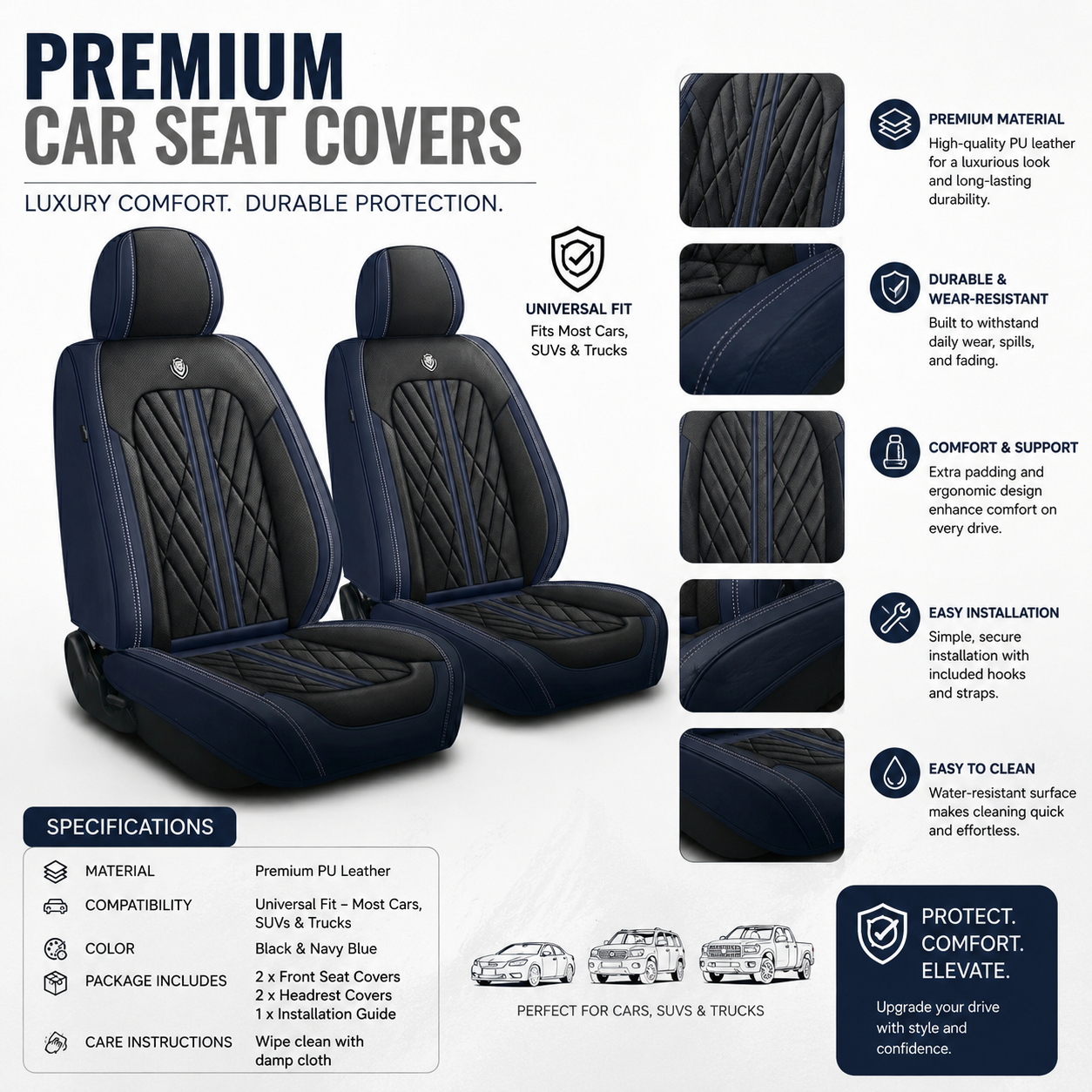 Black & Navy Car Seat Covers