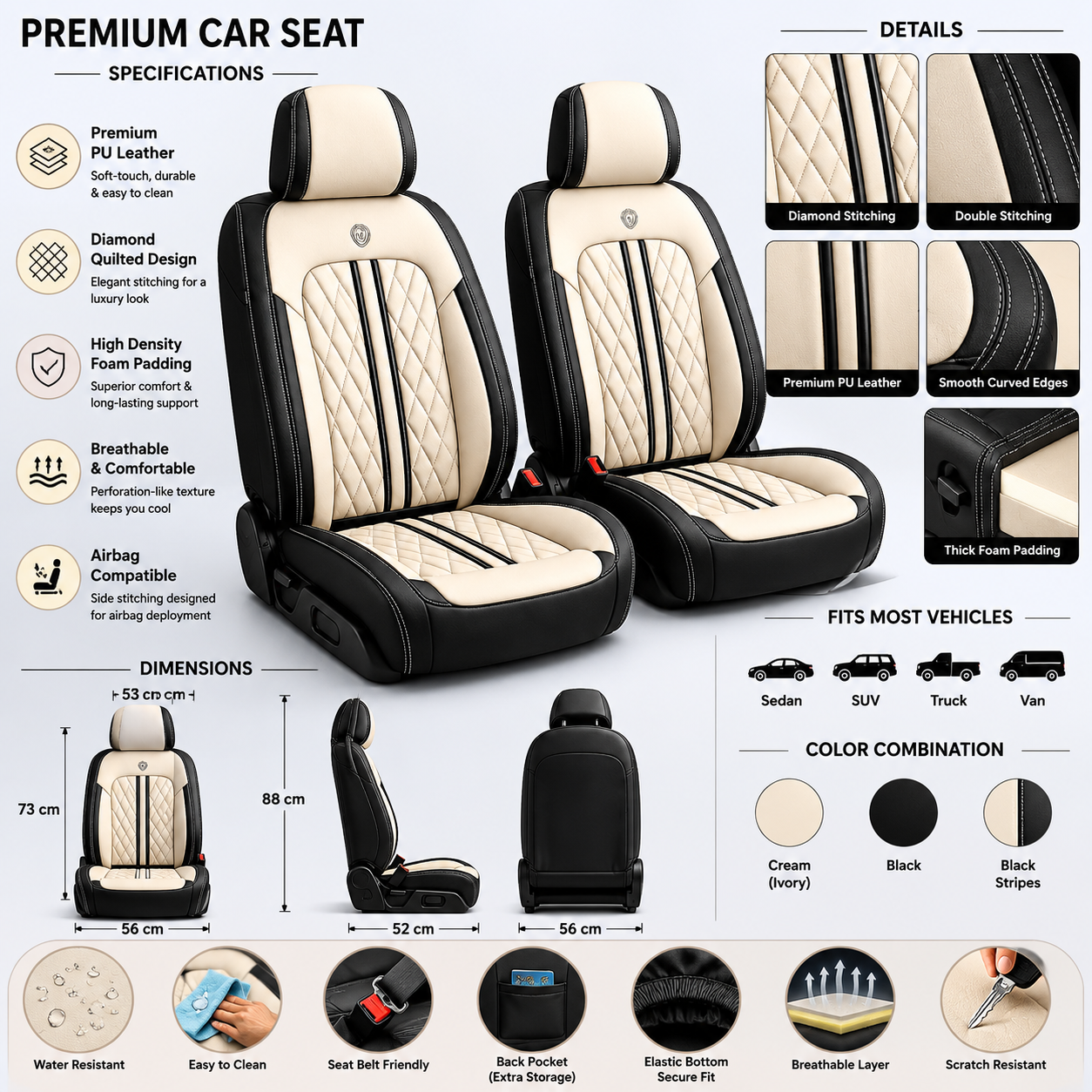 Beige & Black Car Seat Covers
