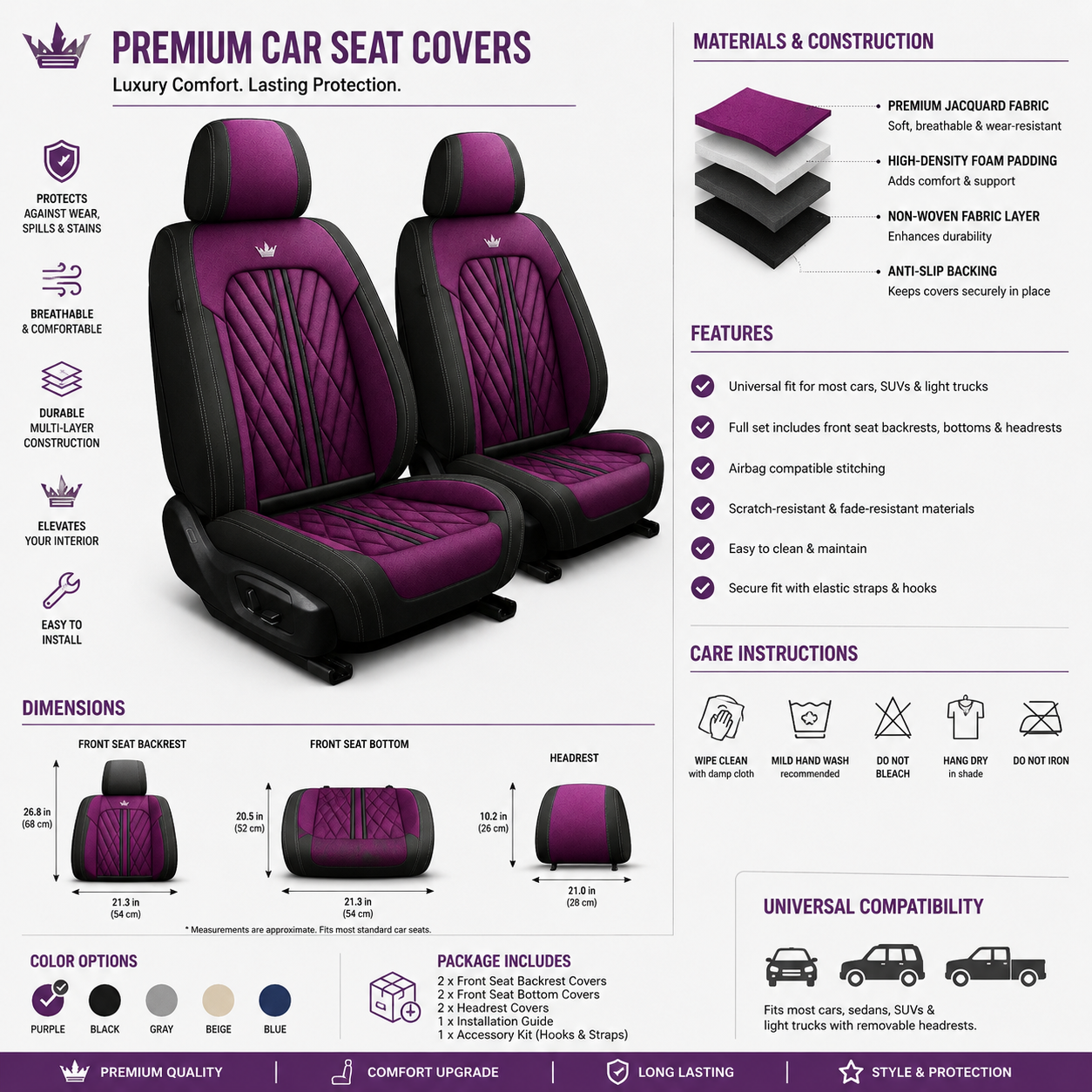 Purple & Black Car Seat Covers