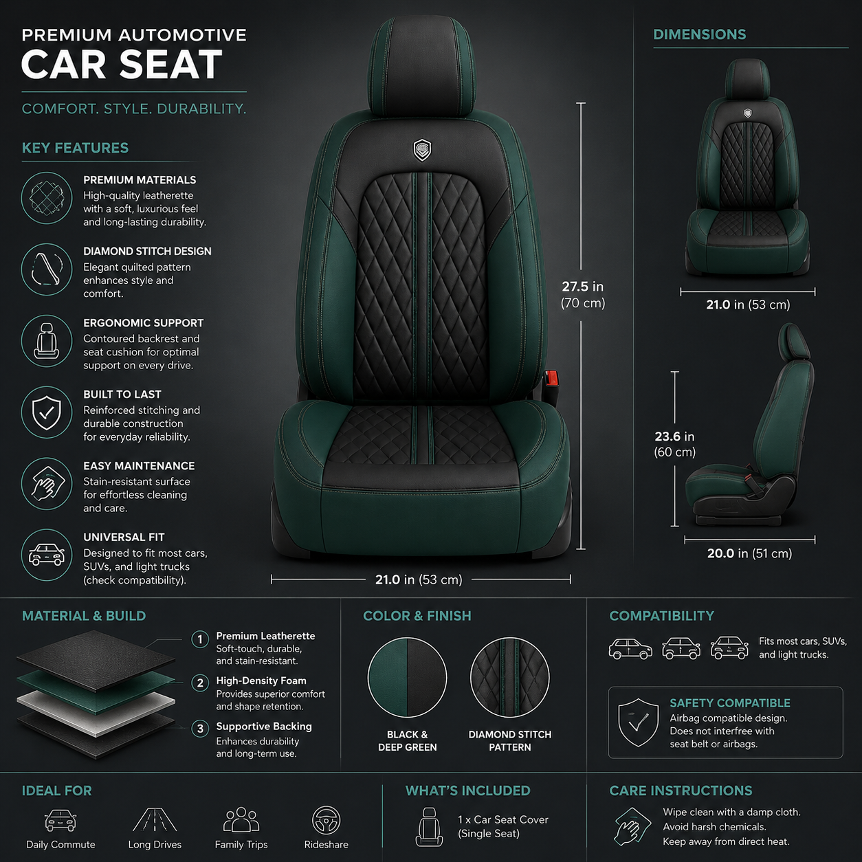 Green & Black Car Seat Covers
