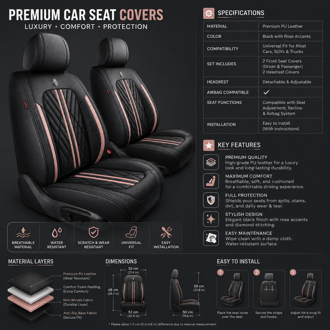Black & Pink Car Seat Covers