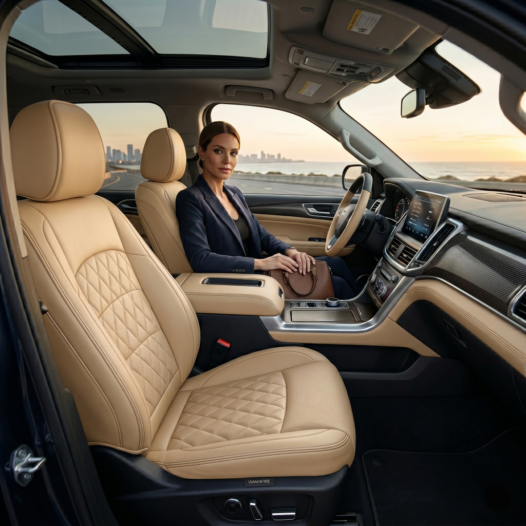 Beige Quilted Leather Seat Covers