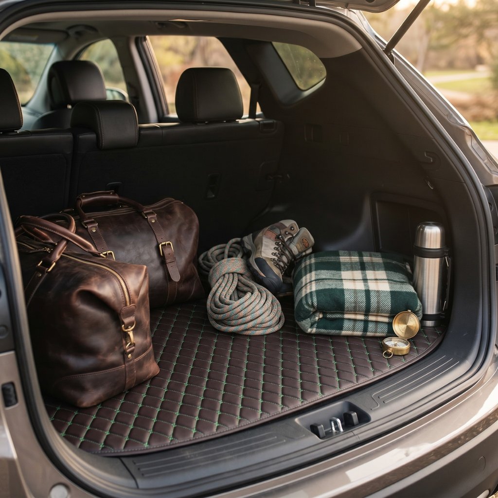 Black & Green Stitching Custom Car Trunk Mats