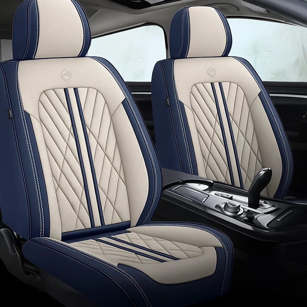 Beige & Blue Car Seat Covers